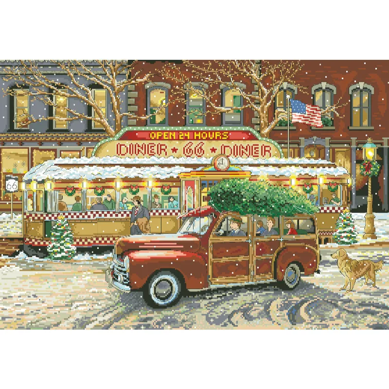 Cross Stitch Stamped Kits Beginners - [[CC5130-66 Route Christmas Restaurant] Beginner DIY