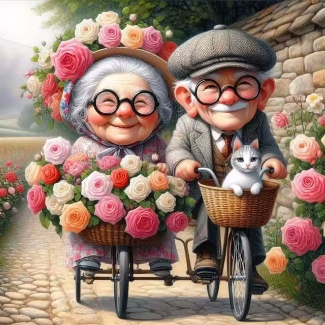 Cartoon Happy Old Couple 5D Fu - огляд і ціна 5D Diamond Painting Kit Full Drill