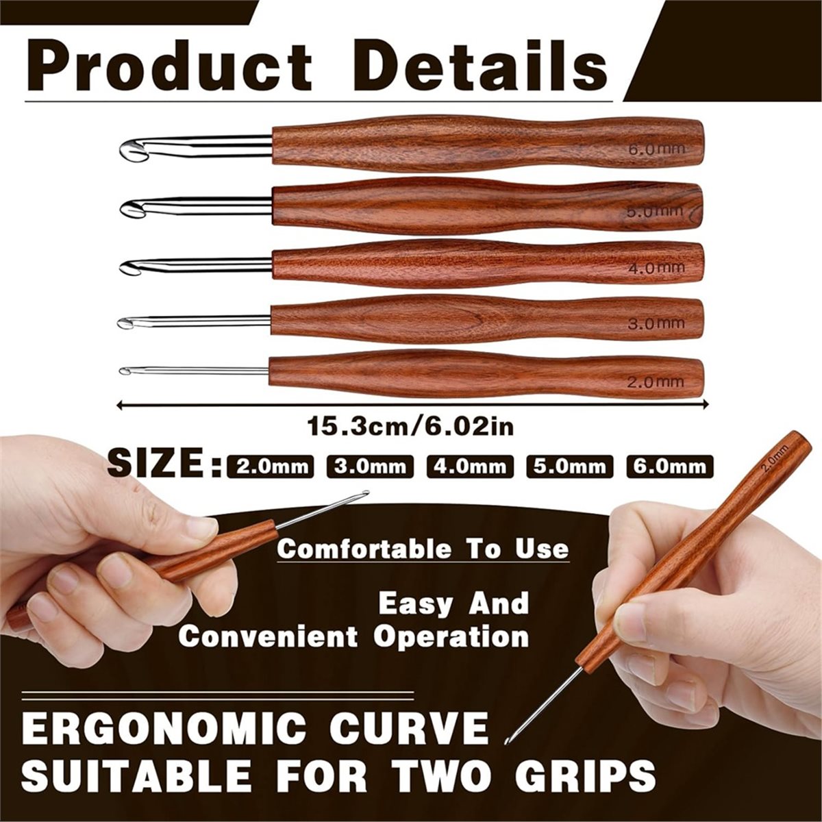 AT16 5 Pcs Crochet Hook, 5 Siz - огляд і ціна Wooden Crochet Hooks Ergonomic Handle