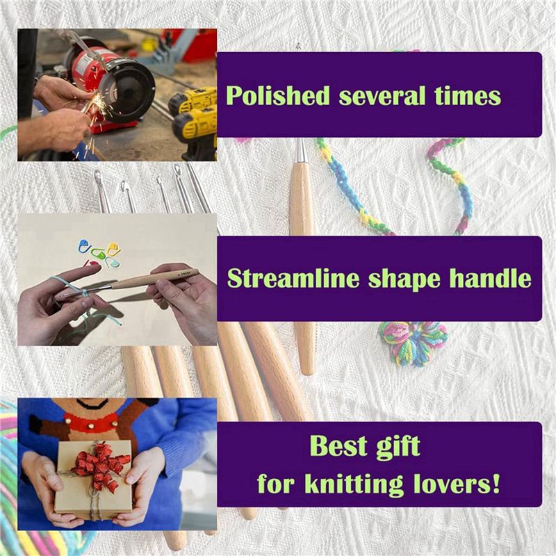 SEWS-80Pcs Wood Crochet Hooks  - огляд і ціна Wooden Crochet Hooks Ergonomic Handle