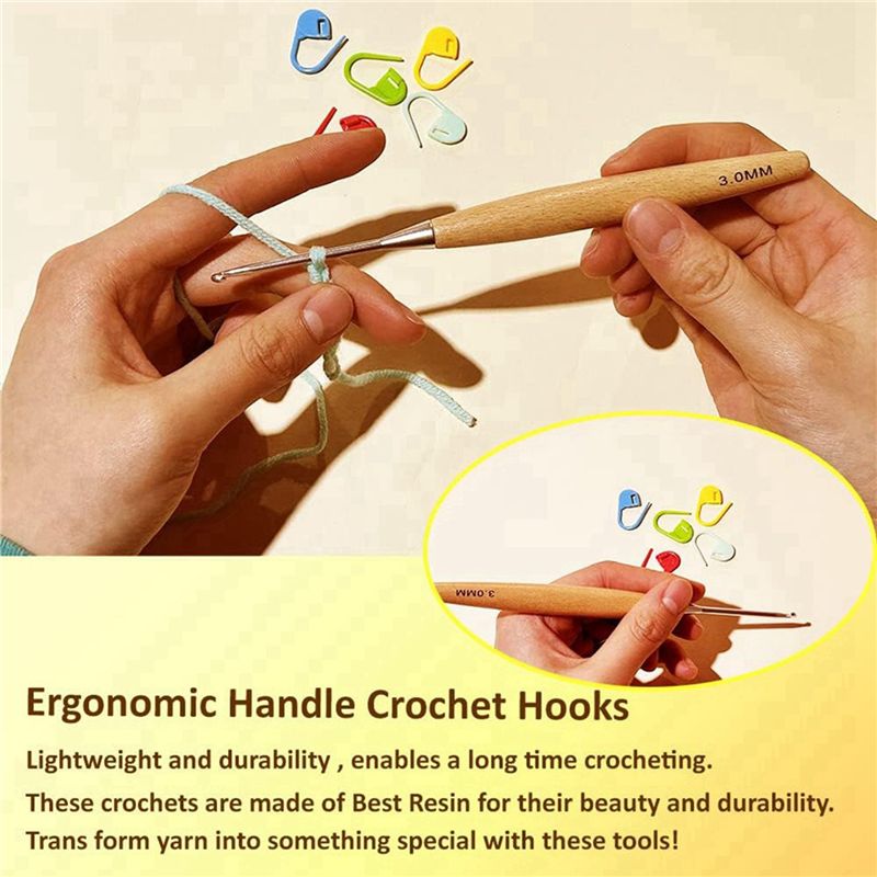 SEWS-80Pcs Wood Crochet Hooks  - огляд і ціна Wooden Crochet Hooks Ergonomic Handle