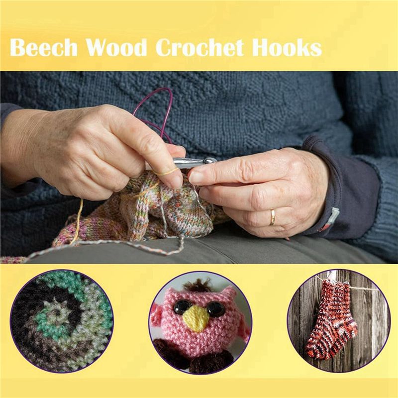SEWS-80Pcs Wood Crochet Hooks  - огляд і ціна Wooden Crochet Hooks Ergonomic Handle