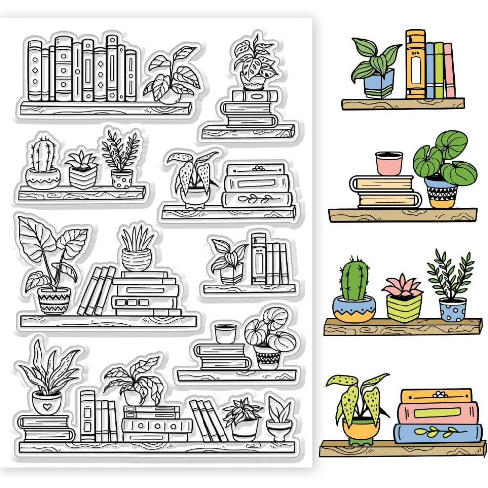 Potted Bookshelf Clear Stamps  - огляд і ціна Clear Silicone Stamps For Card Making