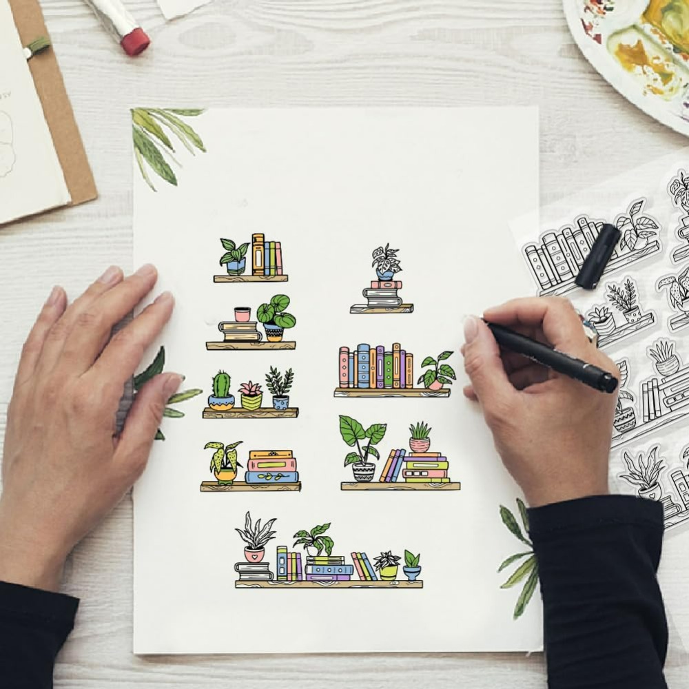 Potted Bookshelf Clear Stamps  - огляд і ціна Clear Silicone Stamps For Card Making