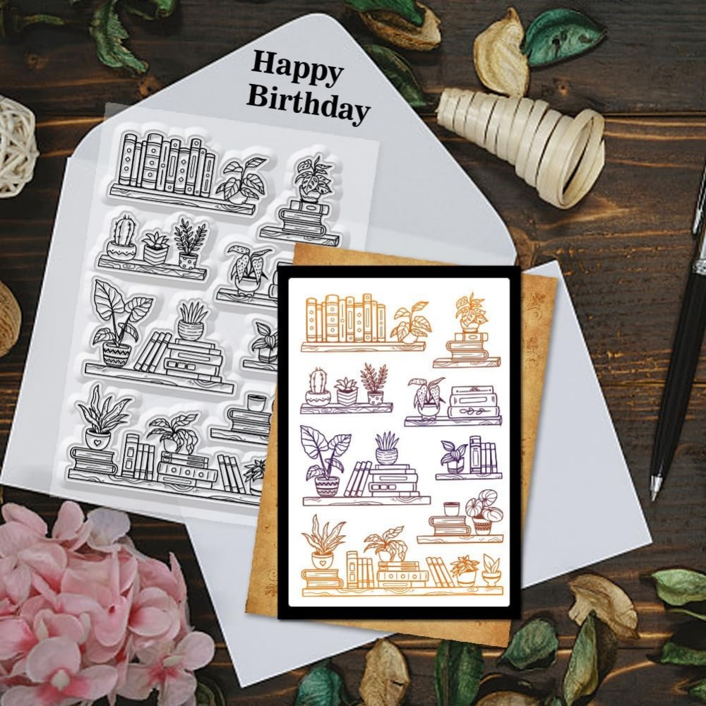 Potted Bookshelf Clear Stamps  - огляд і ціна Clear Silicone Stamps For Card Making